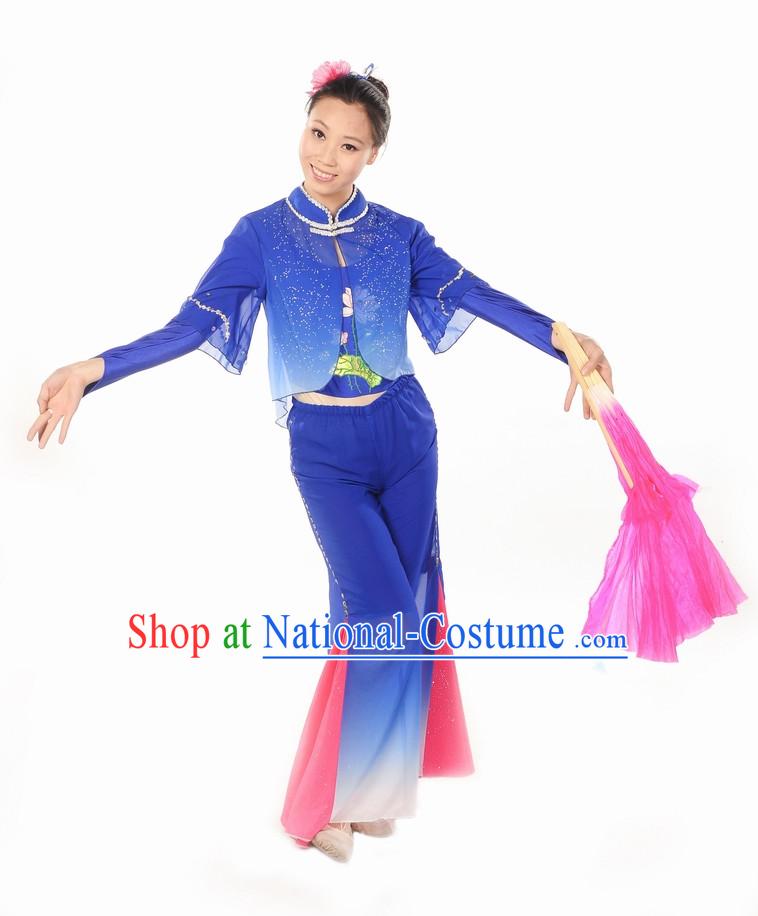 Wide Leggings Blue Mandarin Dance Suits