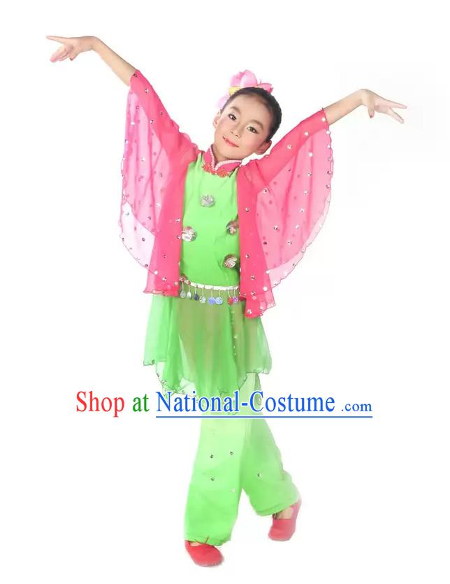 Wide Wings Fan Dance Folk Dance Costume Uniform for Kids