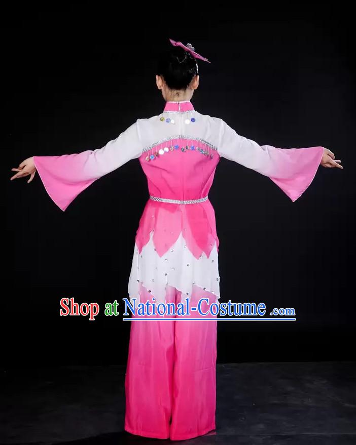 Pink White Lotus Dance Costume and Headpieces for Girl