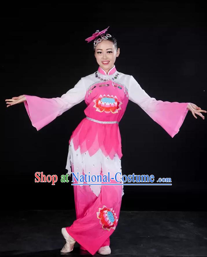 Pink White Lotus Dance Costume and Headpieces for Girl