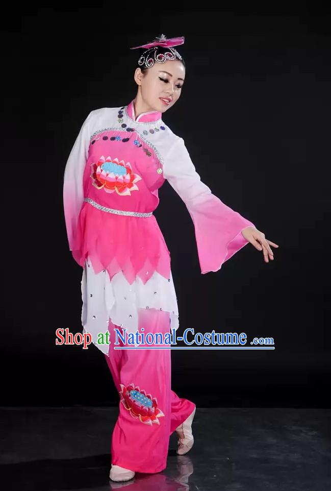 Pink White Lotus Dance Costume and Headpieces for Girl