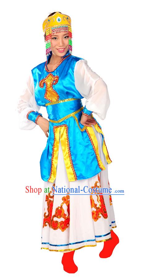 China Folk Mongolian Dance Wear and Headpieces for Girl