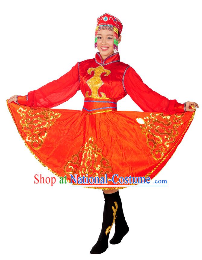 China Folk Mongolian Dance Wear and Headpieces for Girls