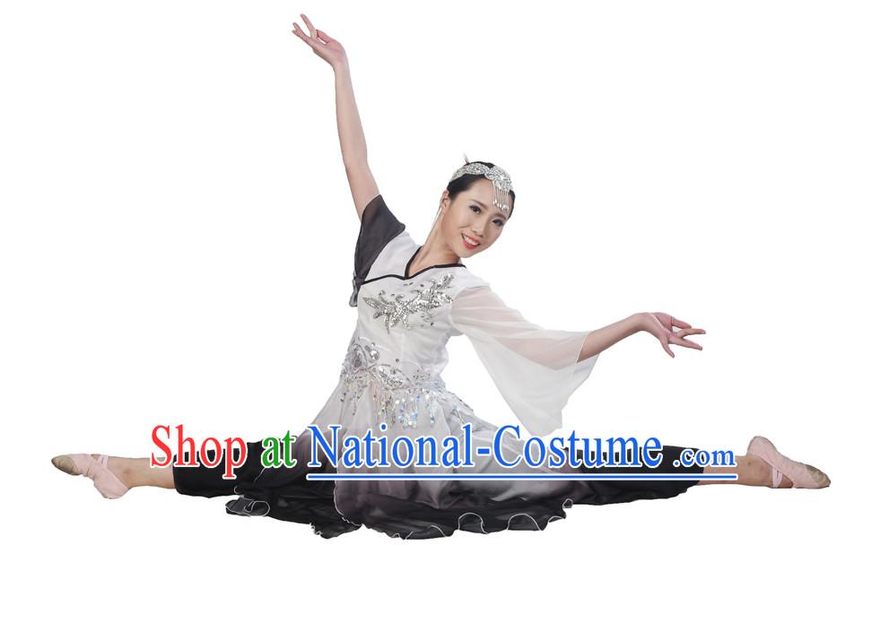 Color Transition Hanfu Costume and Headpieces Complete Set for Women.