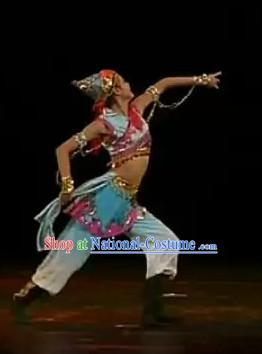 Chinese Minority Dance Costume and Hat Complete Set