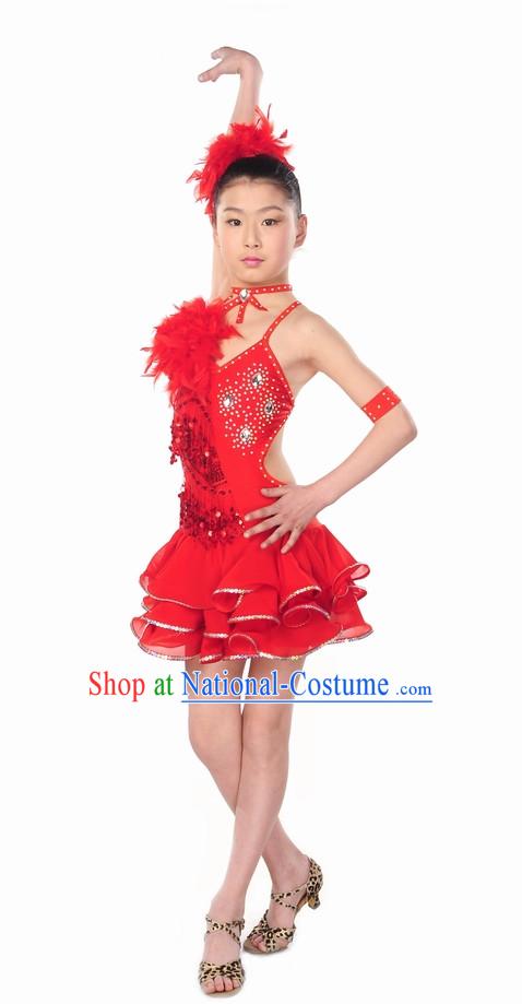 Red Latin Dance Costume for Kids