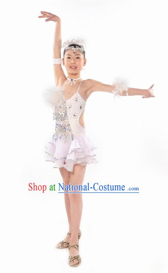 Pure White Latin Dance Costume for Kids