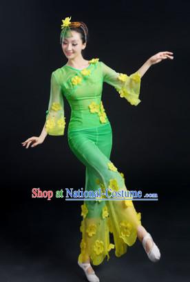 Traditional Jasmine Flower Group Dance Costume and Headwear Compelte Set