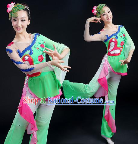 Chinese New Yer Gala Fan Dance Costume and Headwear Compelte Set