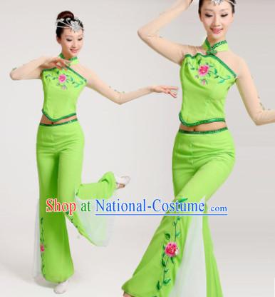 Chinese New Yer Gala Jasmine Flowers Fan Dance Costume and Head Pieces Compelte Set