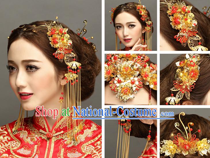 Chinese wedding dress traditional bridal costumes and hair accessories