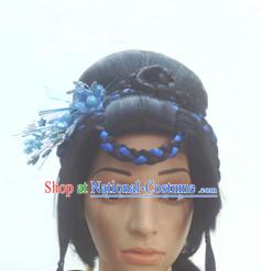 Chinese Ancient Swordswomen Black Long Lady Hair extensions Wigs Fascinators Toupee Long Wigs Hair Pieces and Accessories