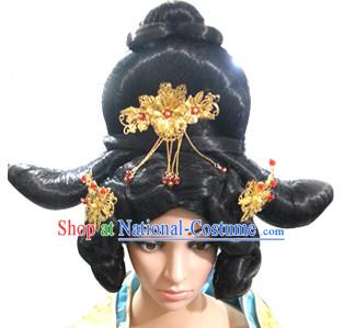 Chinese Ancient Queen Imperia Black Long Lady Hair extensions Wigs Fascinators Toupee Long Wigs Hair Pieces and Accessories