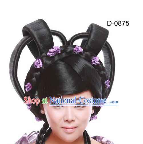 Chinese Ancient Female Empress Black Long Lady Hair extensions Wigs Fascinators Toupee Long Wigs Hair Pieces for Ladies