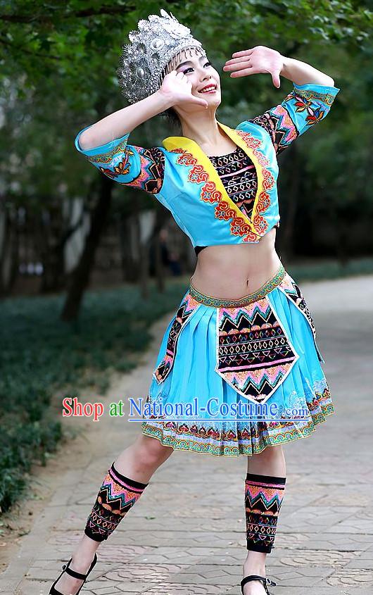 Chinese Made to Order Folk Miao Dance Costume and Headpieces Complete Set