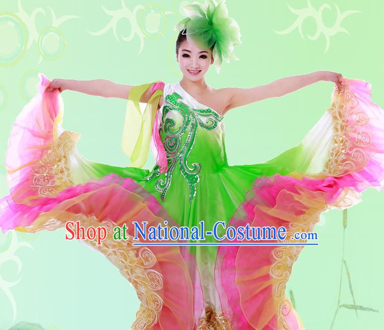 Chinese Custom Made Folk Festival Celebration Dance Costume and Headpieces Complete Set for Women