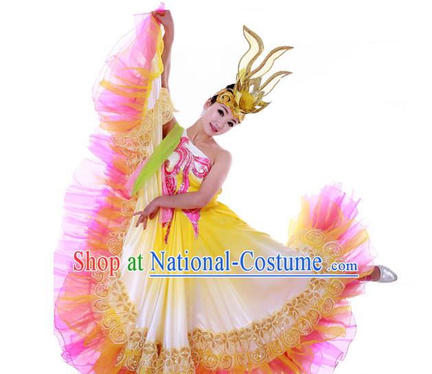 Custom Made Chinese Dance Costume and Headpieces Complete Set for Women