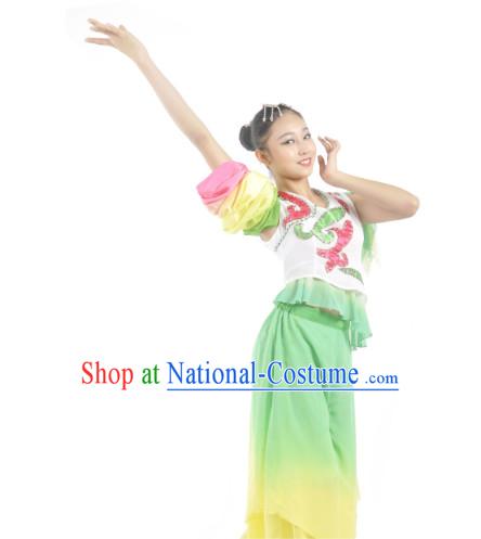 Custom Made Chinese Ribbon Dance Costume and Headpieces Complete Set for Women