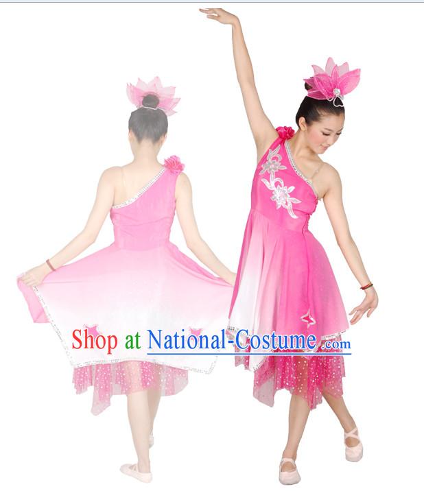 Chinese Teenagers Folk Dance Costume and Headpiece for Competition