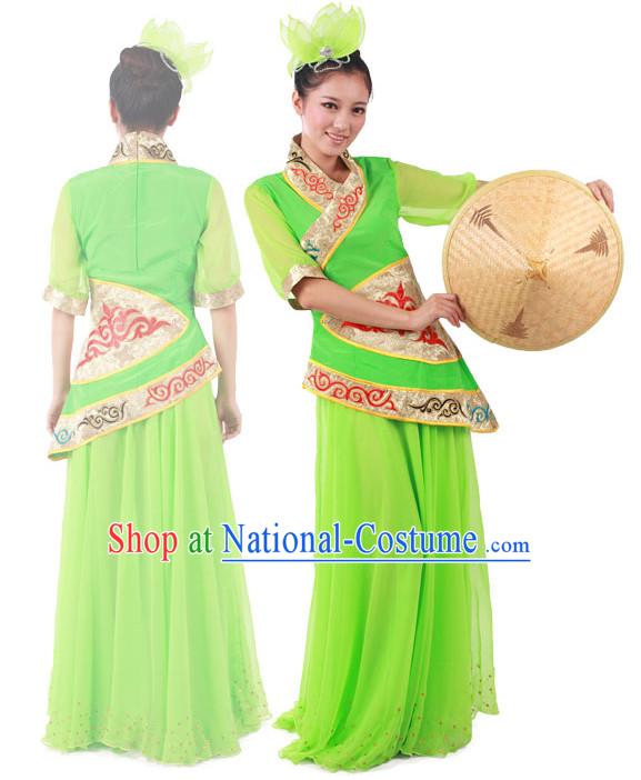 Chinese Teenagers Folk Dance Costume and Headpieces for Competition