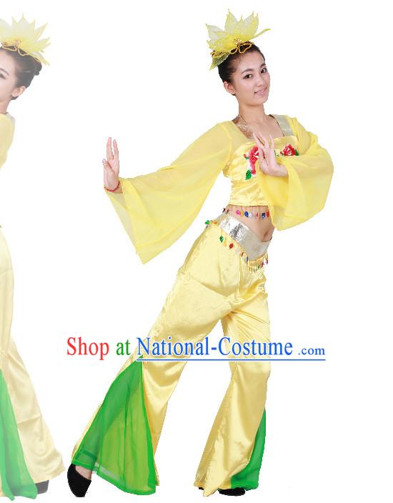 Chinese Teenagers Dance Costume and Hair Decorations for Competition