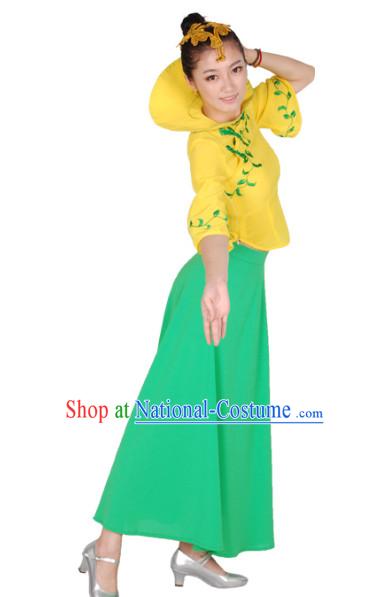 Chinese Teenagers High Collar Folk Dance Costume for Competition