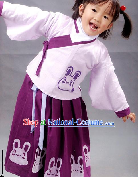 Hands Painted Chinese Kids Rabbit Hanfu Costume Ancient Costume Traditional Clothing Traditiional Dress Clothing online