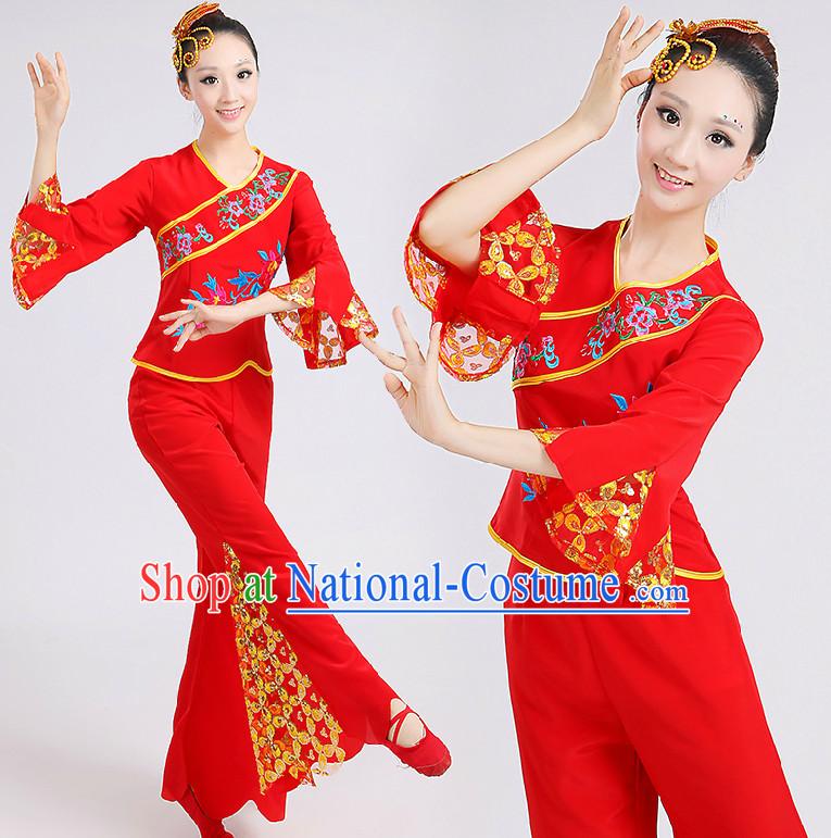 Chinese Red Folk Dance Costumes Group Dancing Costume Dancewear China Dress Dance Wear