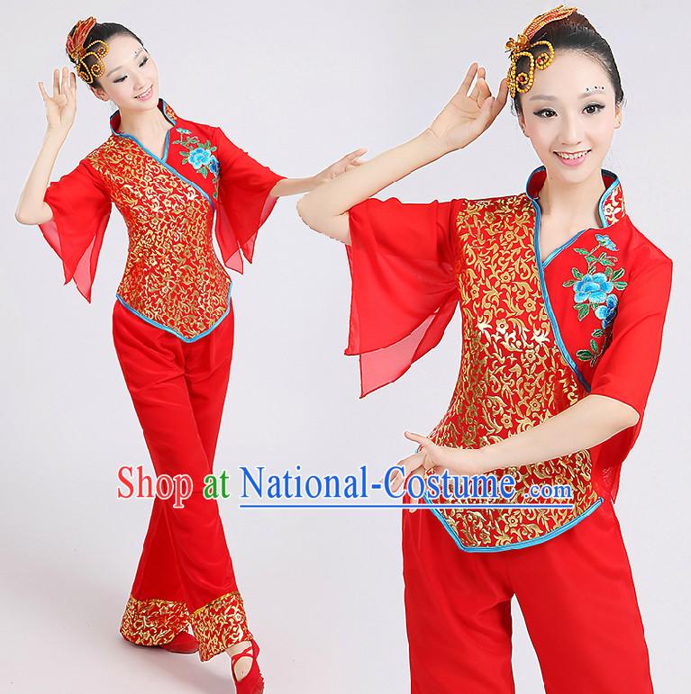 Chinese Red Folk Dance Costumes Group Dancing Costume Dancewear China Dress Dance Wear