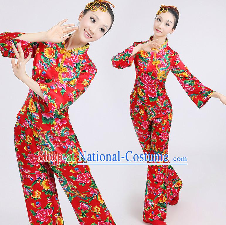 Chinese Red Folk Dance Costumes Group Dancing Costume Dancewear China Dress Dance Wear