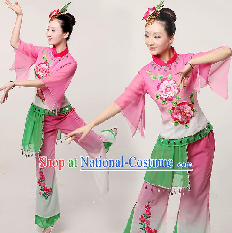 Asia Dance Costumes Ribbon Dancing Costume Dancewear China Dress Dance Wear and Headwear Complete Set