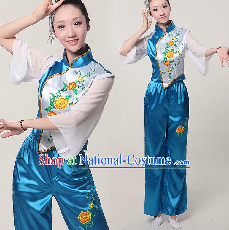 Asia Dance Costumes Ribbon Dancing Costume Dancewear China Dress Dance Wear and Headwear Complete Set