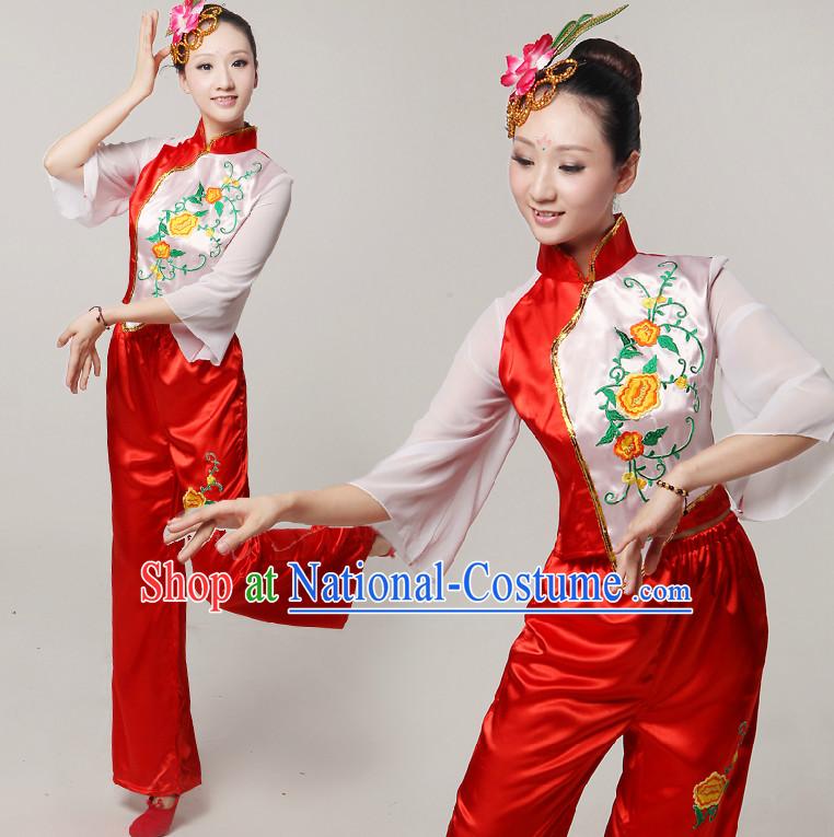 Asia Dance Costumes Ribbon Dancing Costume Dancewear China Dress Dance Wear and Headwear Complete Set