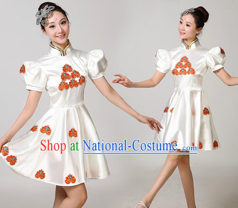 Asian Dance Costumes Competition Costumes Dancewear China Dress Dance Wear and Headpieces Complete Set