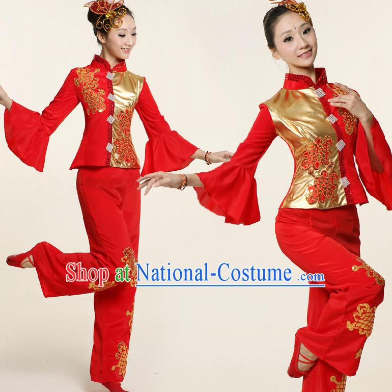 Chinese Dance Costume Competition Costumes Dancewear China Dress Dance Wear and Headpieces Complete Set