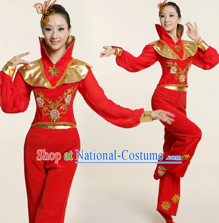 Chinese Dance Costume Competition Costumes Dancewear China Dress Dance Wear and Headpieces Complete Set