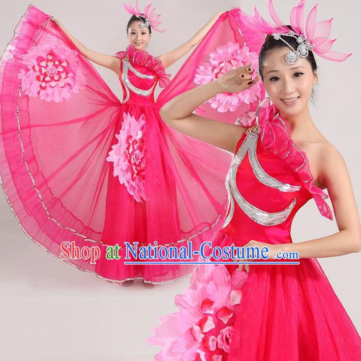 Asian Dance Costume Competition Costumes Dancewear China Dress Dance Wear and Headpieces Complete Set