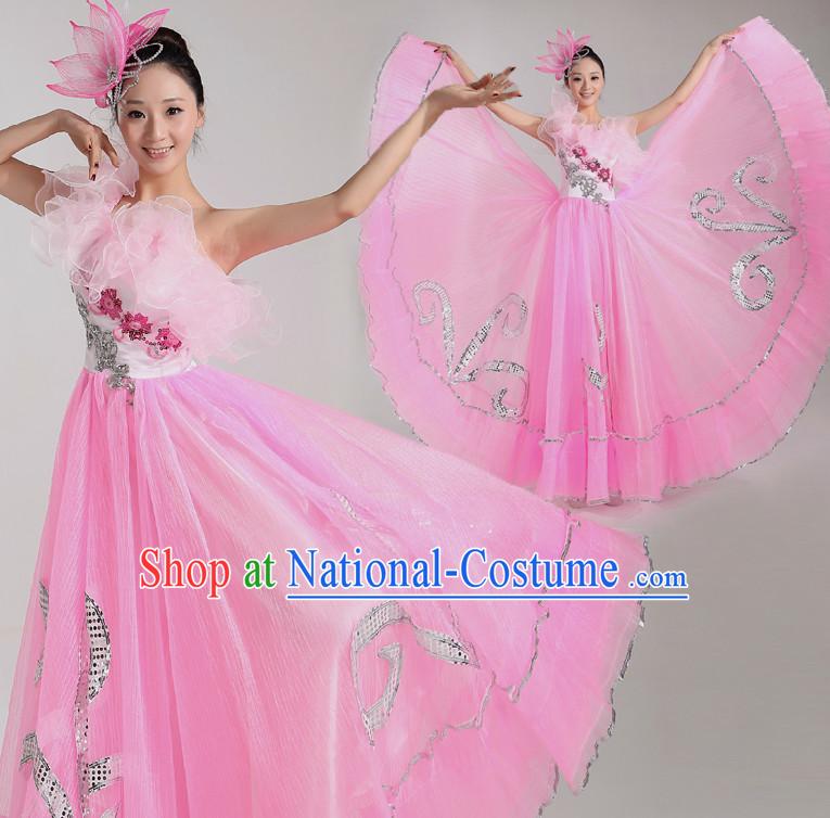 Asian Dance Costume Group Dance Costumes Dancewear China Dress Dance Wear and Headpieces Complete Set