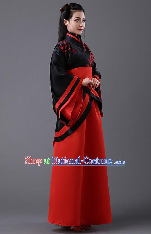 Black and Red Chinese Classic Hanfu Competition Dance Costume Group Dancing Costumes for Women