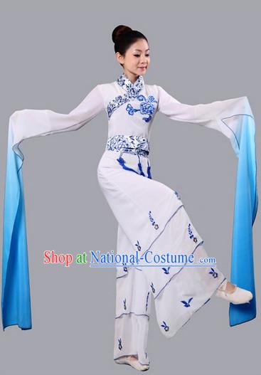 Chinese Water Sleeves Dance Competition Dance Costume Group Dancing Costumes and Headwear Complete Set for Women