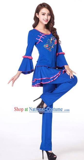 Blue Chinese Style Fan Dance Costume Discount Dance Costume Ideas Dancewear Supply Dance Wear Dance Clothes Suit