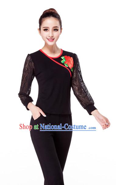 Black China Style Modern Dance Costume Ideas Dancewear Supply Dance Wear Dance Clothes Suit