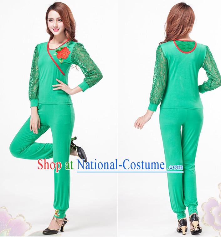 Green China Style Modern Dance Costume Ideas Dancewear Supply Dance Wear Dance Clothes Suit