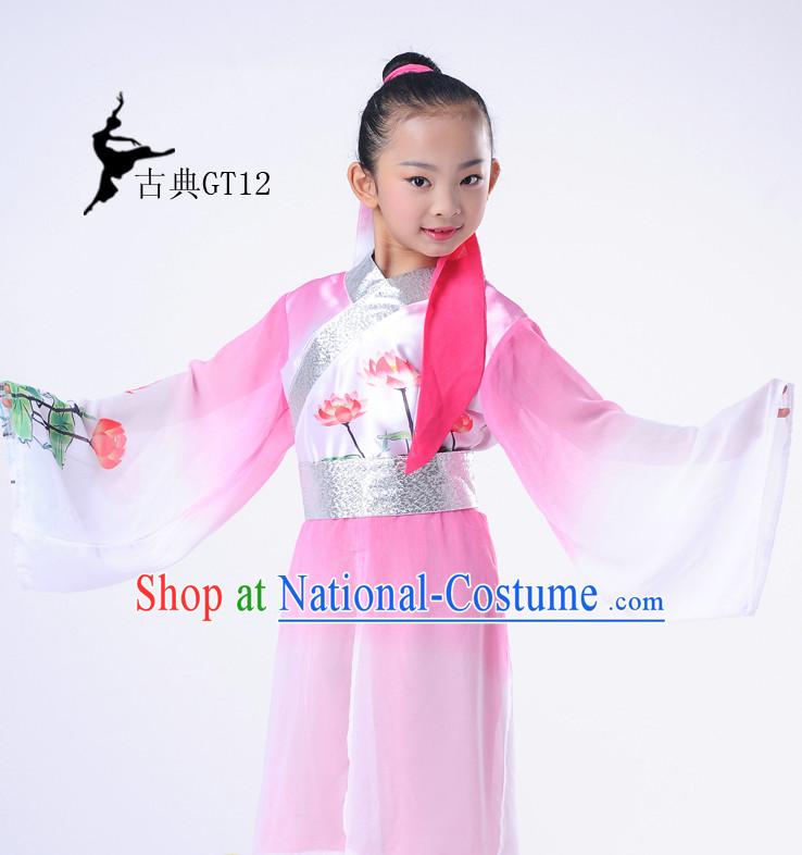 Chinese Classic Lotus Folk Dance Costumes Complete Set for Kids