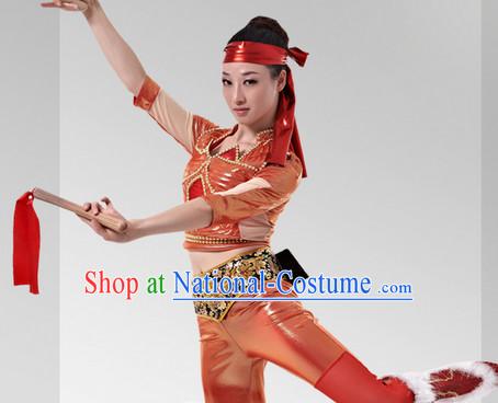 Chinese Stage Celebration Drum Dancewear and Head Band Complete Set for Women