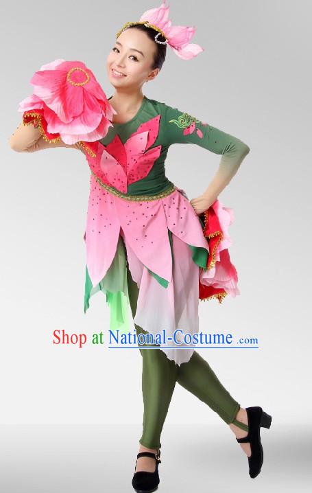 Chinese Stage Celebration Flower Lotus Dancewear Dancing Costume Complete Set for Women