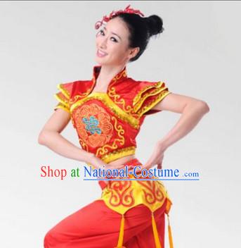 Chinese Stage Celebration Fan Dancewear Dancing Costume Complete Set for Women