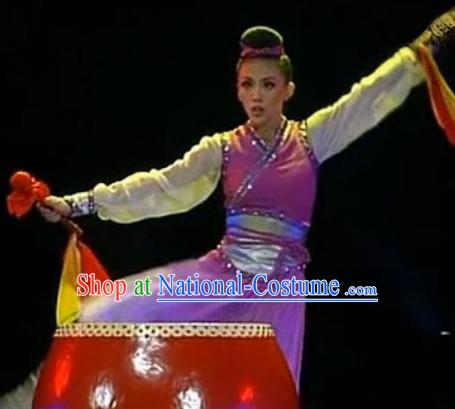 Chinese Stage Performance Drum Playing Dancewear Dance Costume Complete Set for Girls