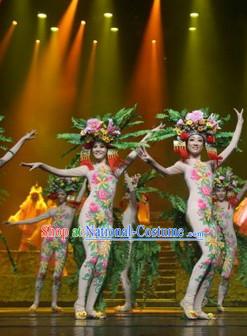 Chinese Folk Flower Group Dancing Uniform for Women