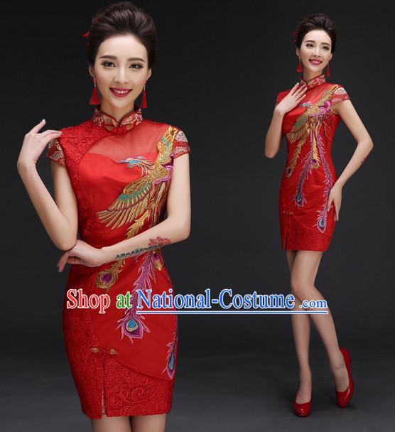 Red Phoenix Embroidery Cheongsam Qipao